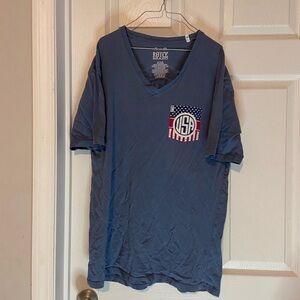 Royce Brand V-Neck Shirt blue  U.S.A Patriotic 100% Cotton Sz XL GUC